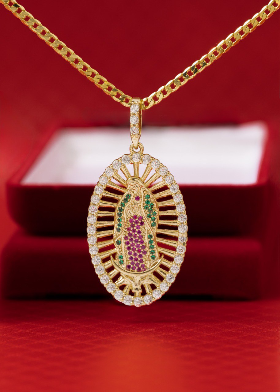 Cadena Cubana + Dije Guadalupe Swarovski