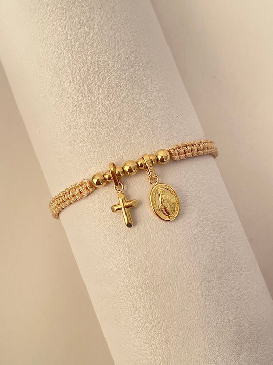 Pulsera Virgen Milagrosa y Cruz